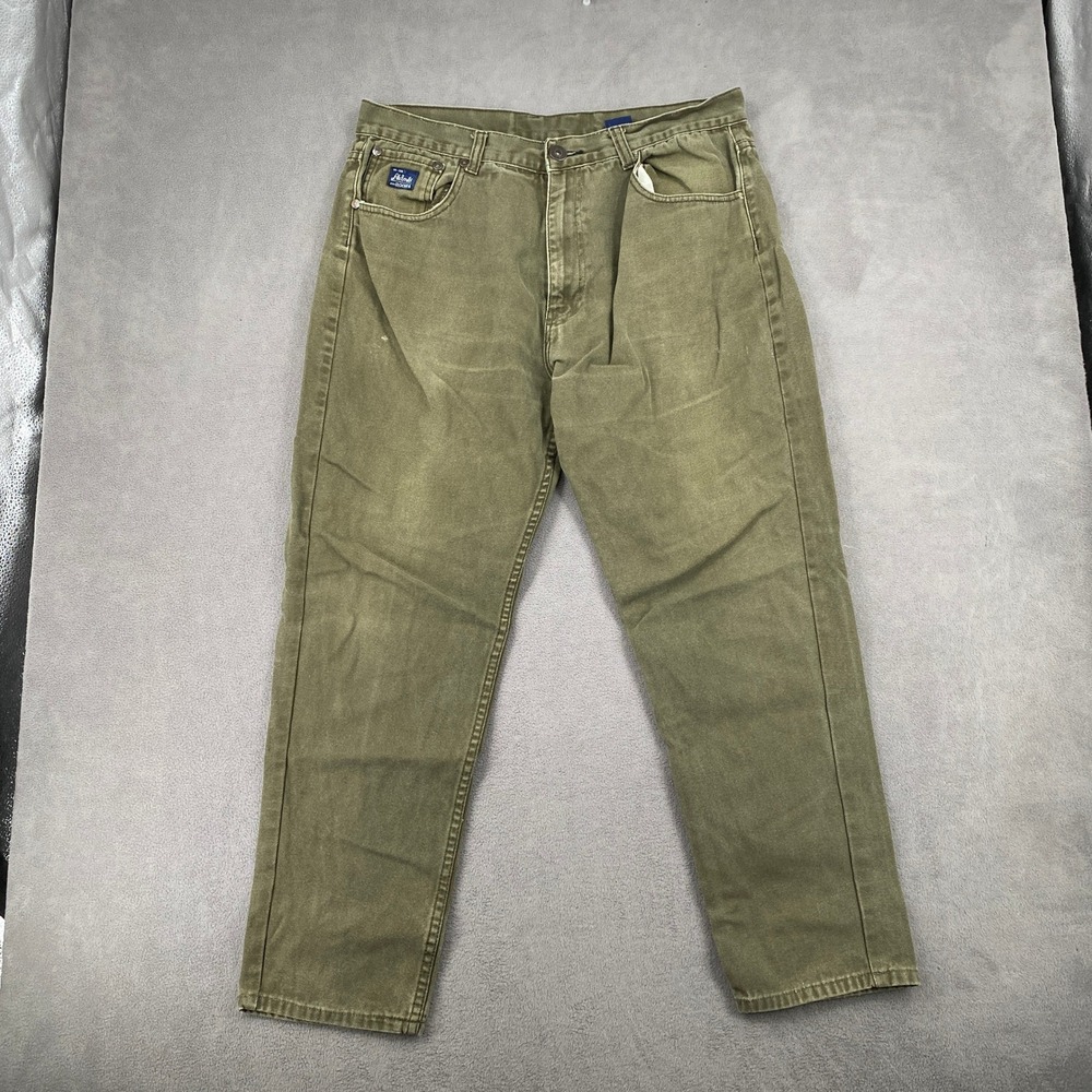Akademiks Mens Olive Green Canvas Pants Straight Leg Cotton Workwear 36x29